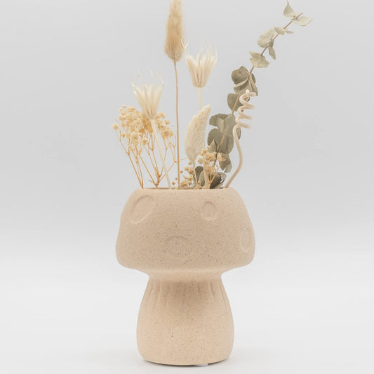 BASE ROOTS Handmade Mushroom Ceramic Vase - Boho Cottage core Decor, Textured Sand Finish, Cute and Funky Vintage Aesthetic
